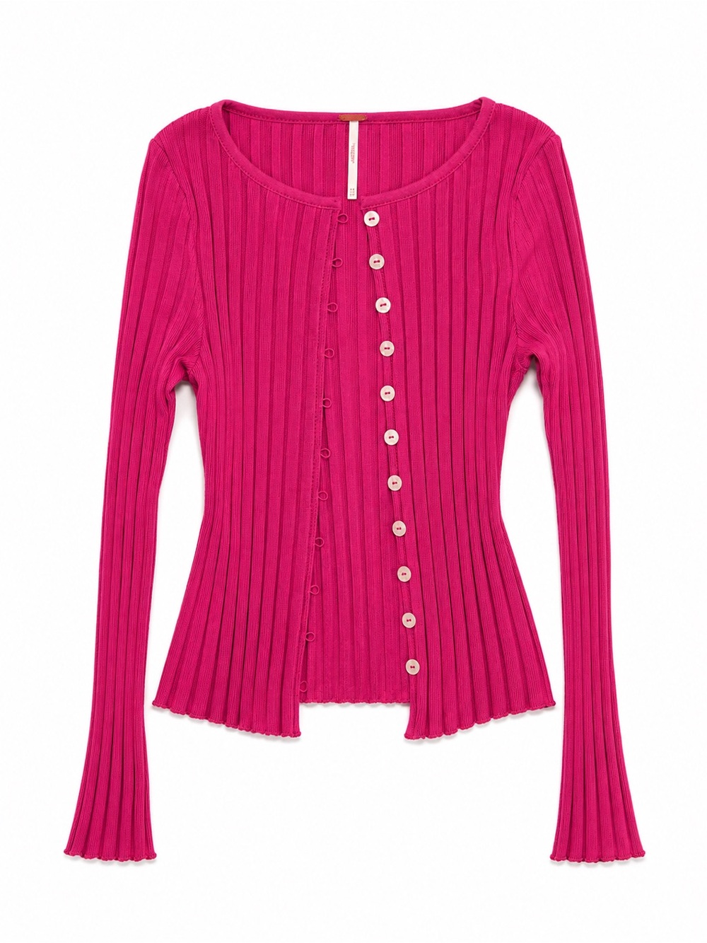 Free People NWT Pink Ribbed Button Front Top XS Long Sleeve